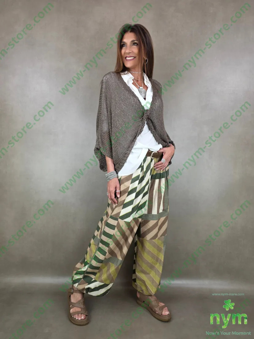 pantalone fantasia riga ela fondo 100co - U / VERDE / PE26 - PANTALONE