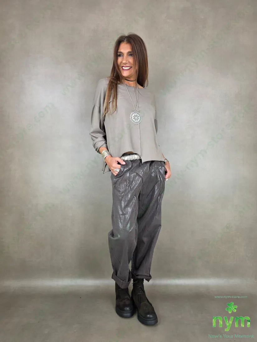 Pantalone gabardina placcata 97co3ea - U / MARRONE / AI26 - PANTALONE