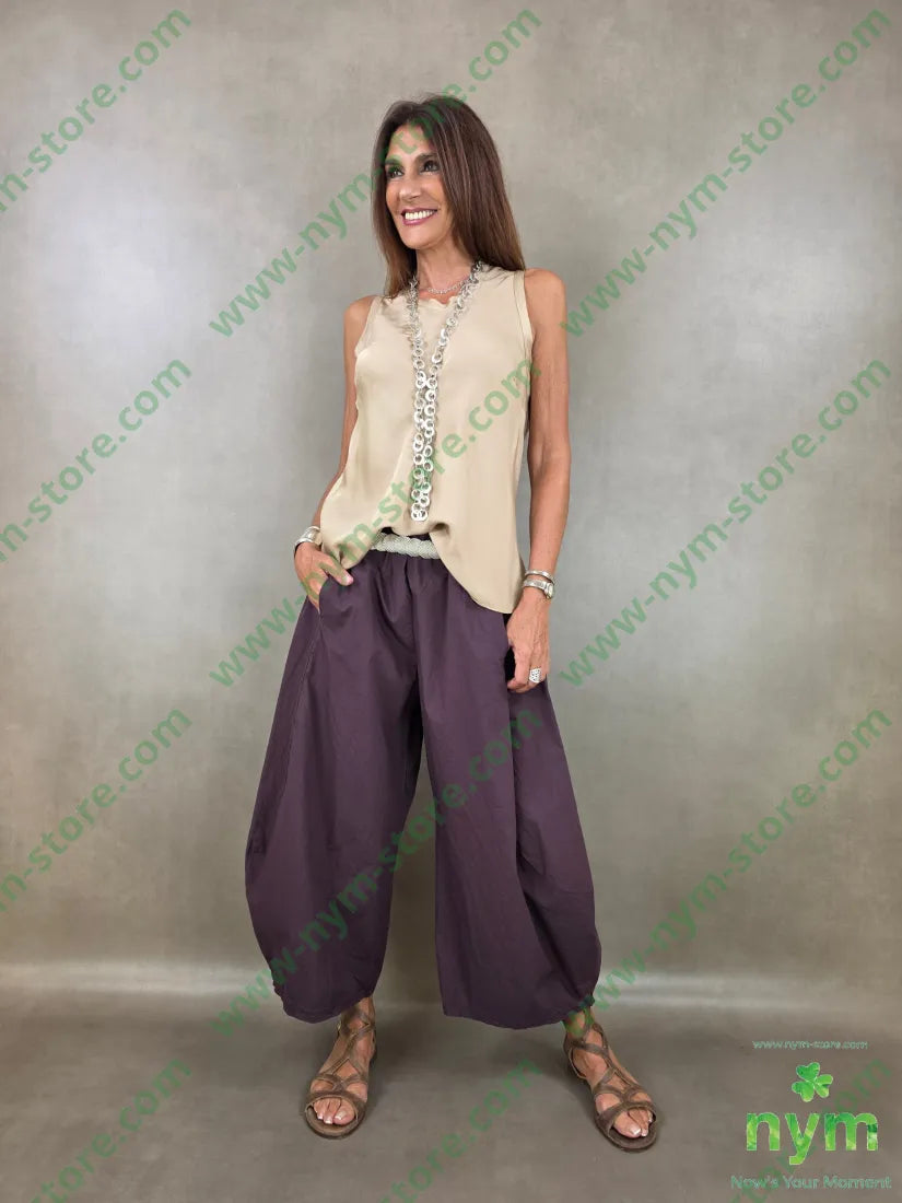 pantalone gaucho cotone stropicciato 100co - PANTALONE