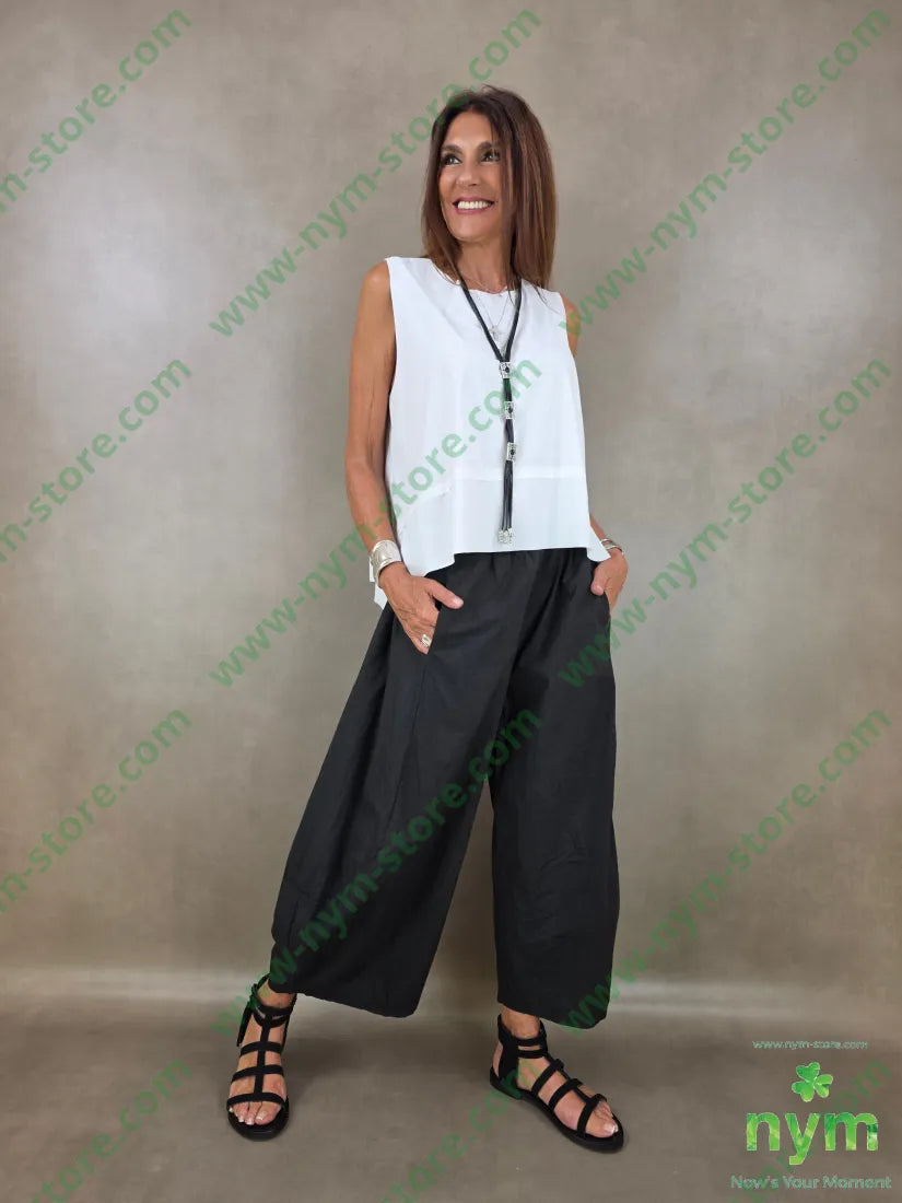pantalone gaucho cotone stropicciato 100co - PANTALONE