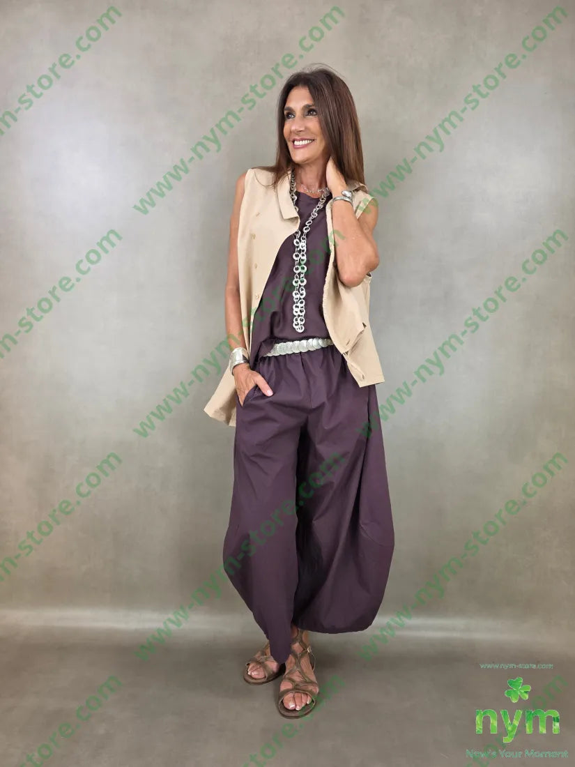 pantalone gaucho cotone stropicciato 100co - PANTALONE