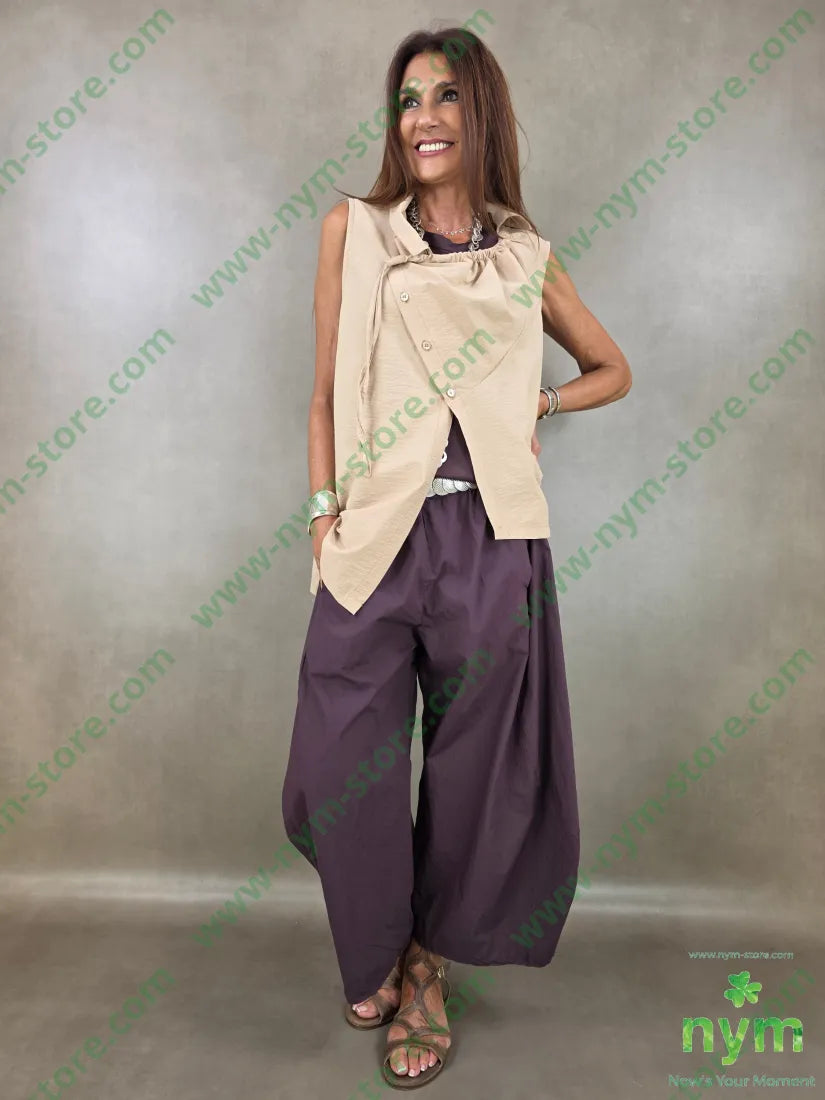 pantalone gaucho cotone stropicciato 100co - PANTALONE