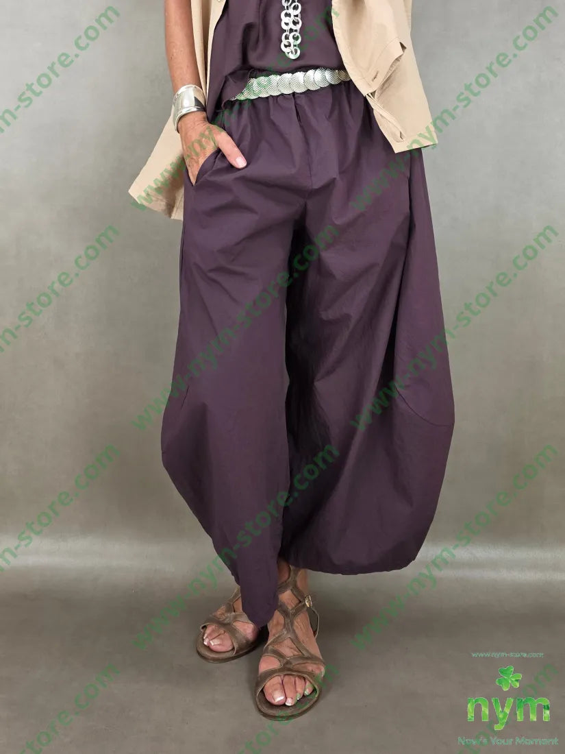 pantalone gaucho cotone stropicciato 100co - U / BORDO / PE26 - PANTALONE