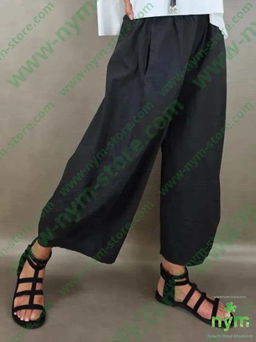 pantalone gaucho cotone stropicciato 100co - U / NERO / PE26 - PANTALONE