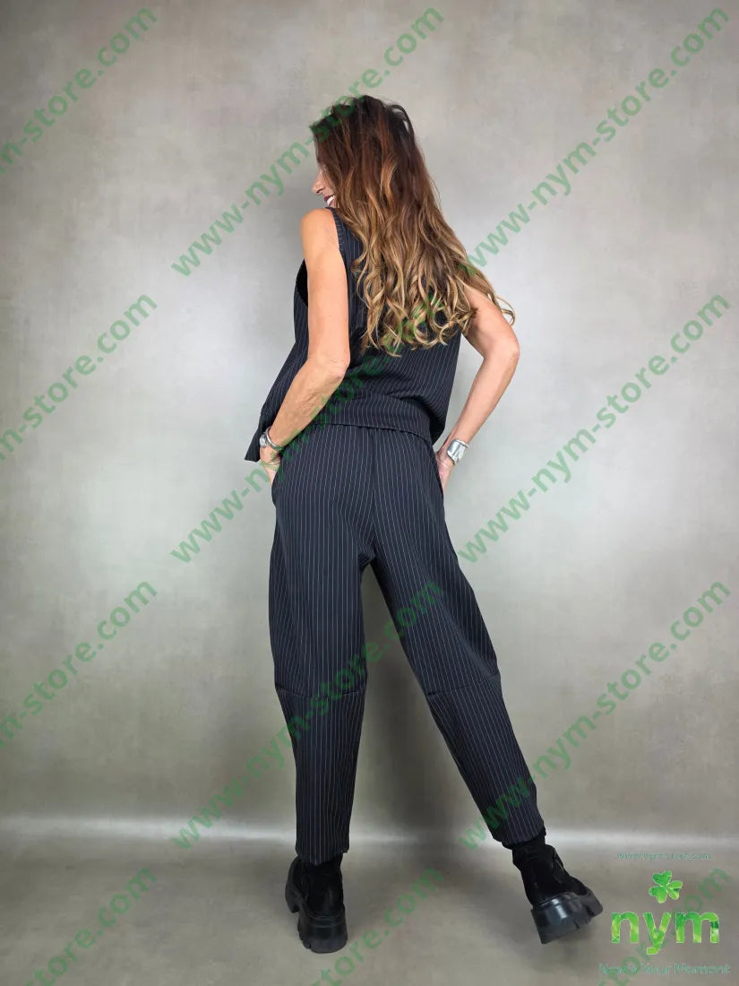 pantalone gessato cucito al fondo 93ny6ea1pl U / NERO / A25 PANTALONE