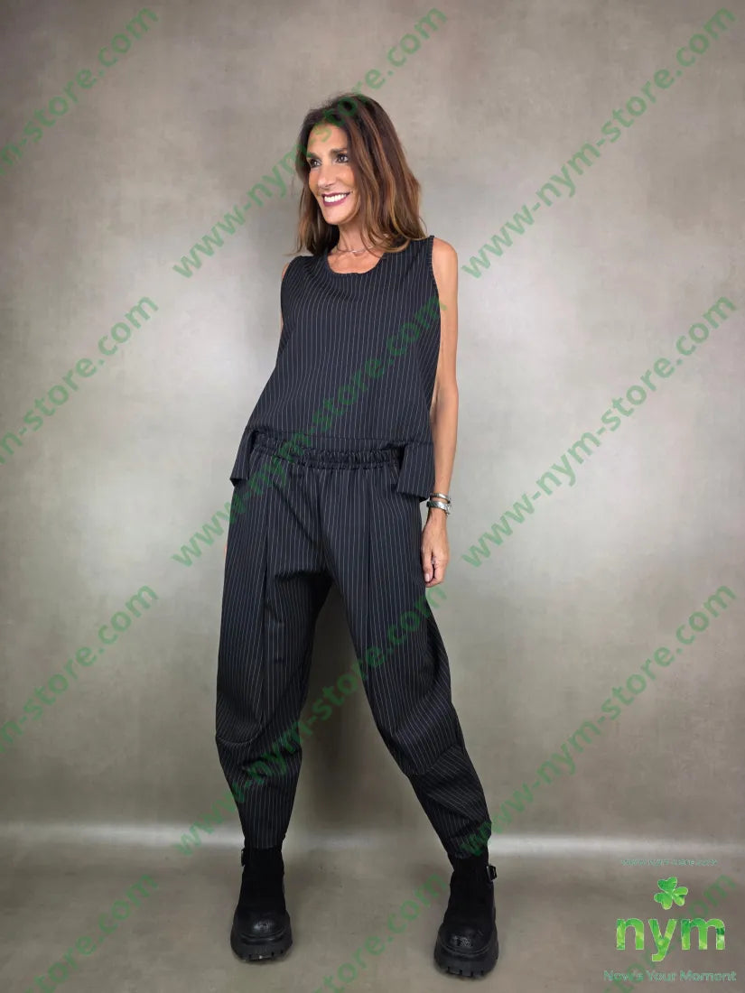 pantalone gessato cucito al fondo 93ny6ea1pl U / NERO / A25 PANTALONE