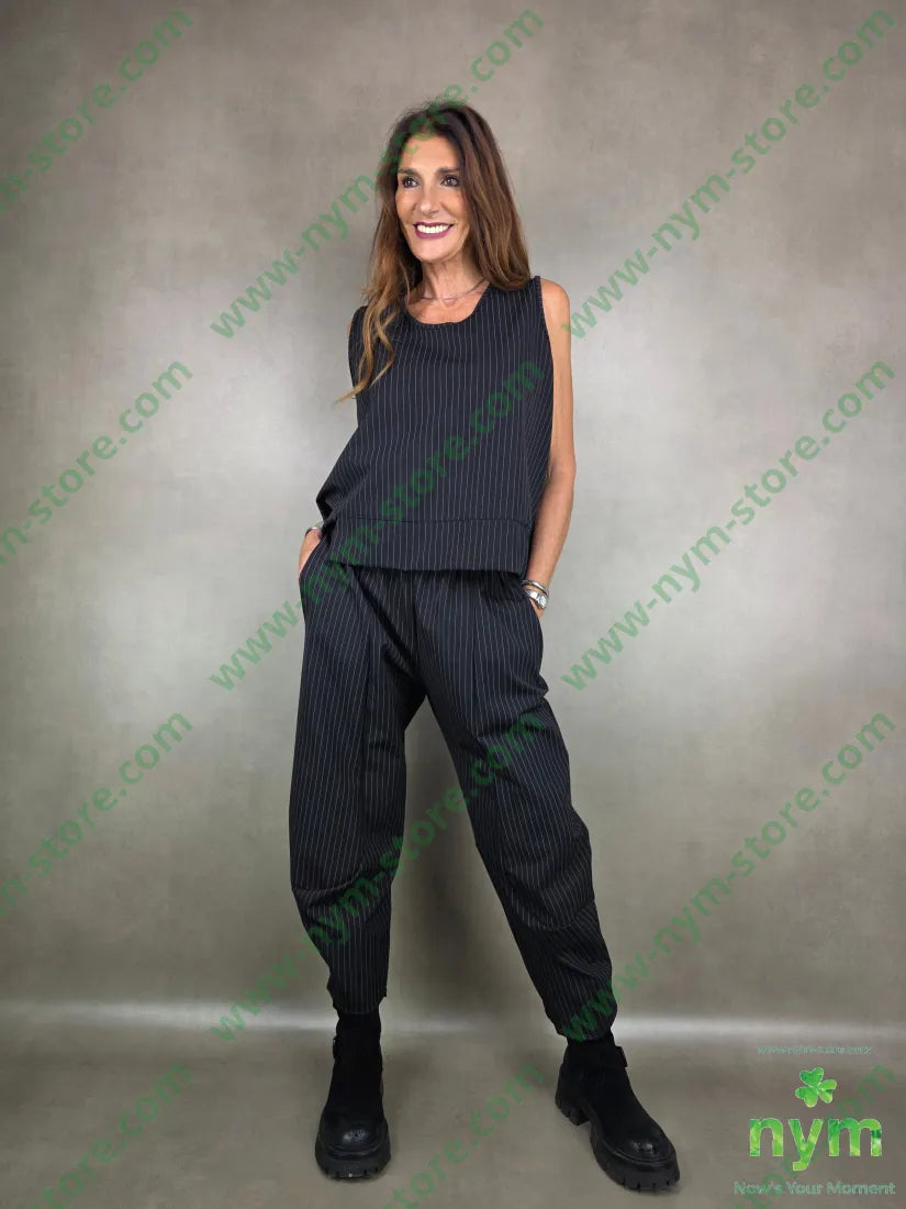 pantalone gessato cucito al fondo 93ny6ea1pl U / NERO / A25 PANTALONE