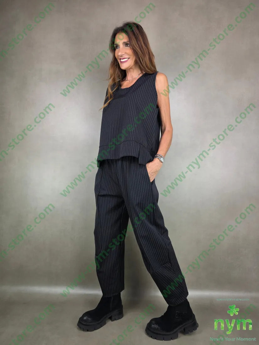 pantalone gessato cucito al fondo 93ny6ea1pl U / NERO / A25 PANTALONE