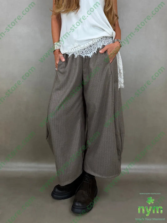 pantalone gessato flanella 70pl29vi1ea - U / FANGO / AI26 - PANTALONE