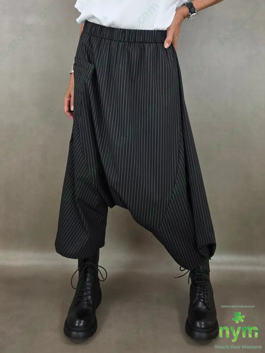 pantalone gessato harem 66pl33vi5ea - U / NERO / AI26 - PANTALONE