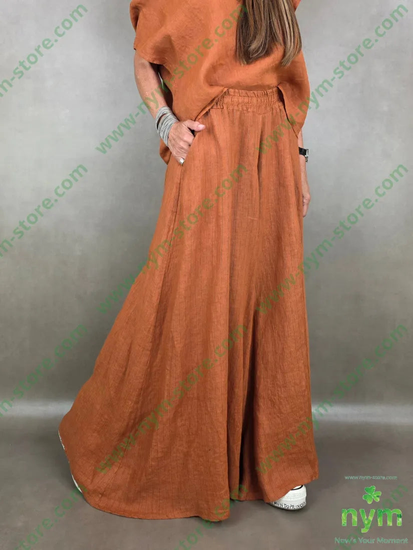 pantalone gessato palazzo scampanato 100li - U / RUGGINE / PE26 - PANTALONE