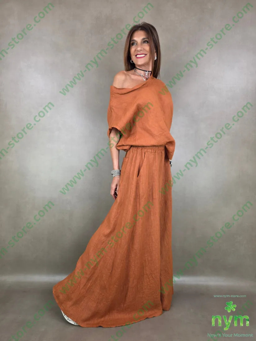 pantalone gessato palazzo scampanato 100li - U / RUGGINE / PE26 - PANTALONE