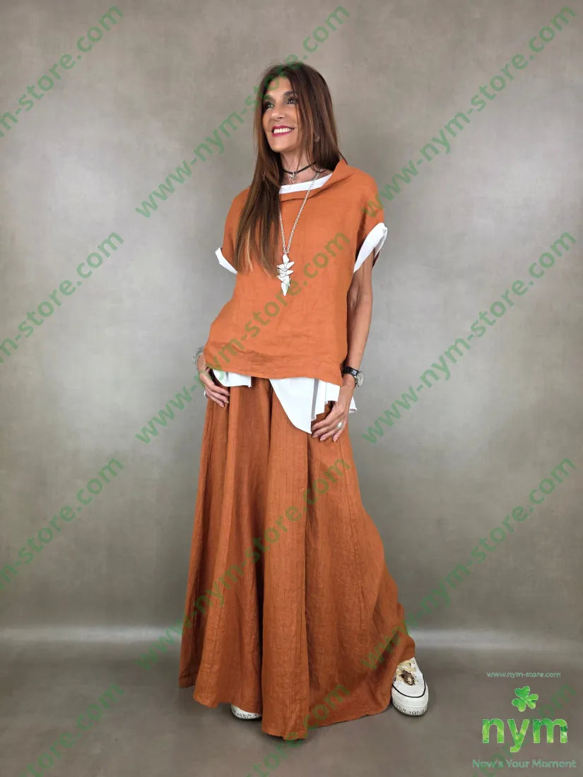 pantalone gessato palazzo scampanato 100li - U / RUGGINE / PE26 - PANTALONE