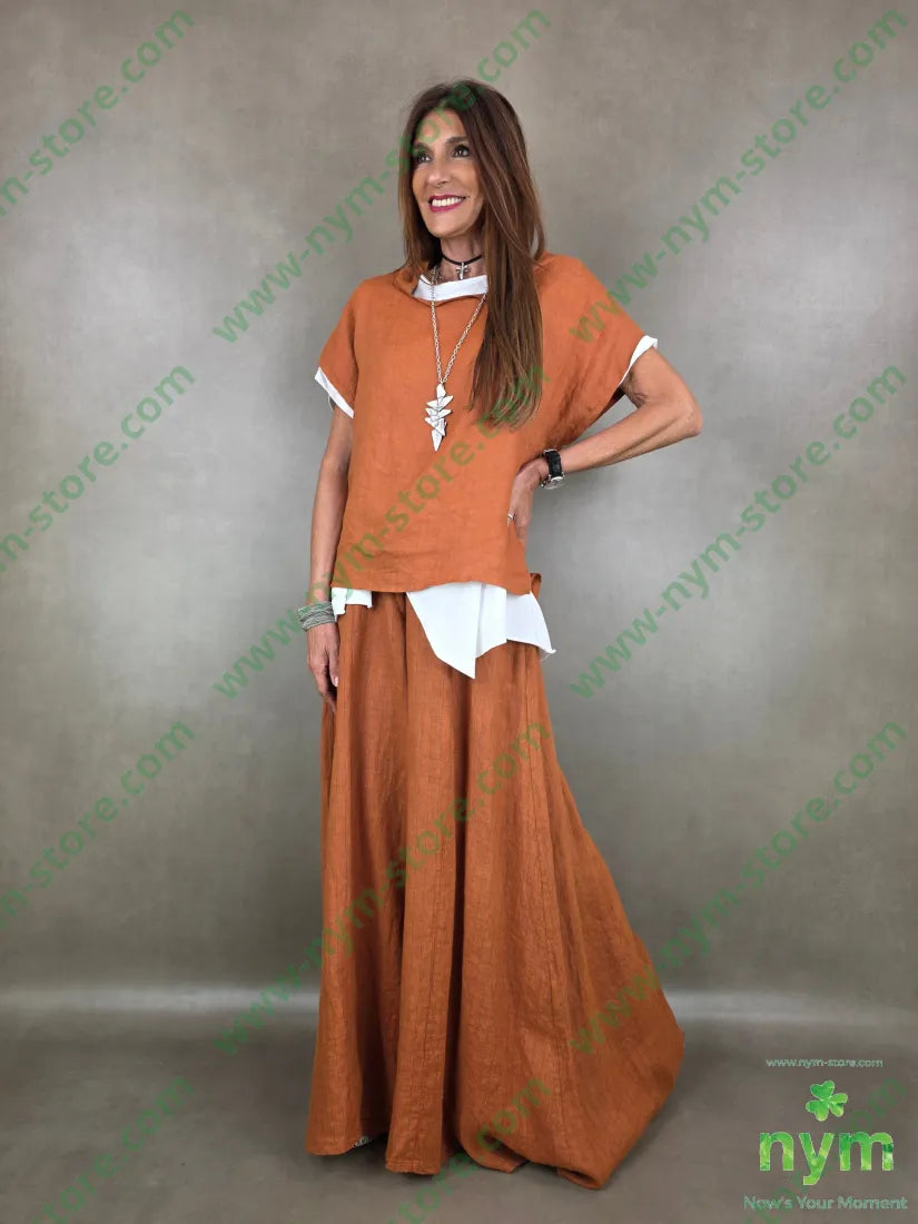 pantalone gessato palazzo scampanato 100li - U / RUGGINE / PE26 - PANTALONE