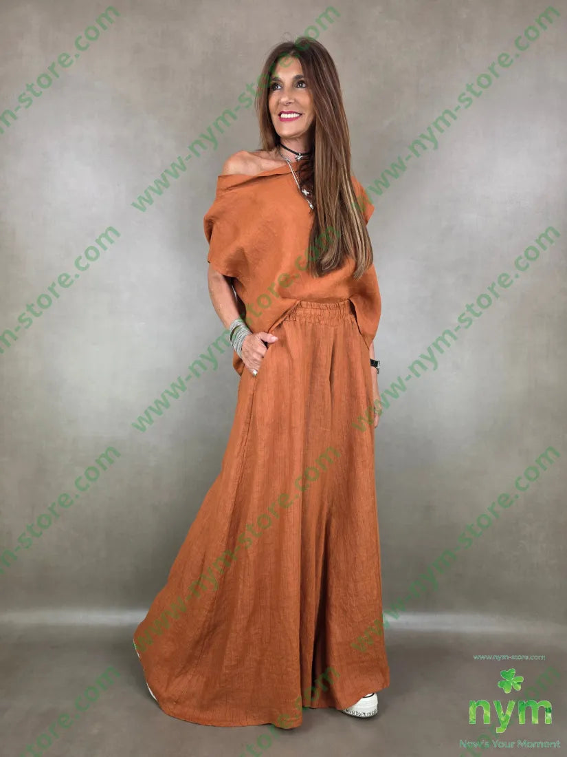 pantalone gessato palazzo scampanato 100li - U / RUGGINE / PE26 - PANTALONE
