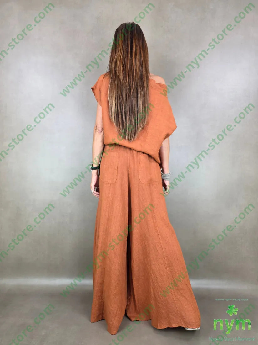 pantalone gessato palazzo scampanato 100li - U / RUGGINE / PE26 - PANTALONE