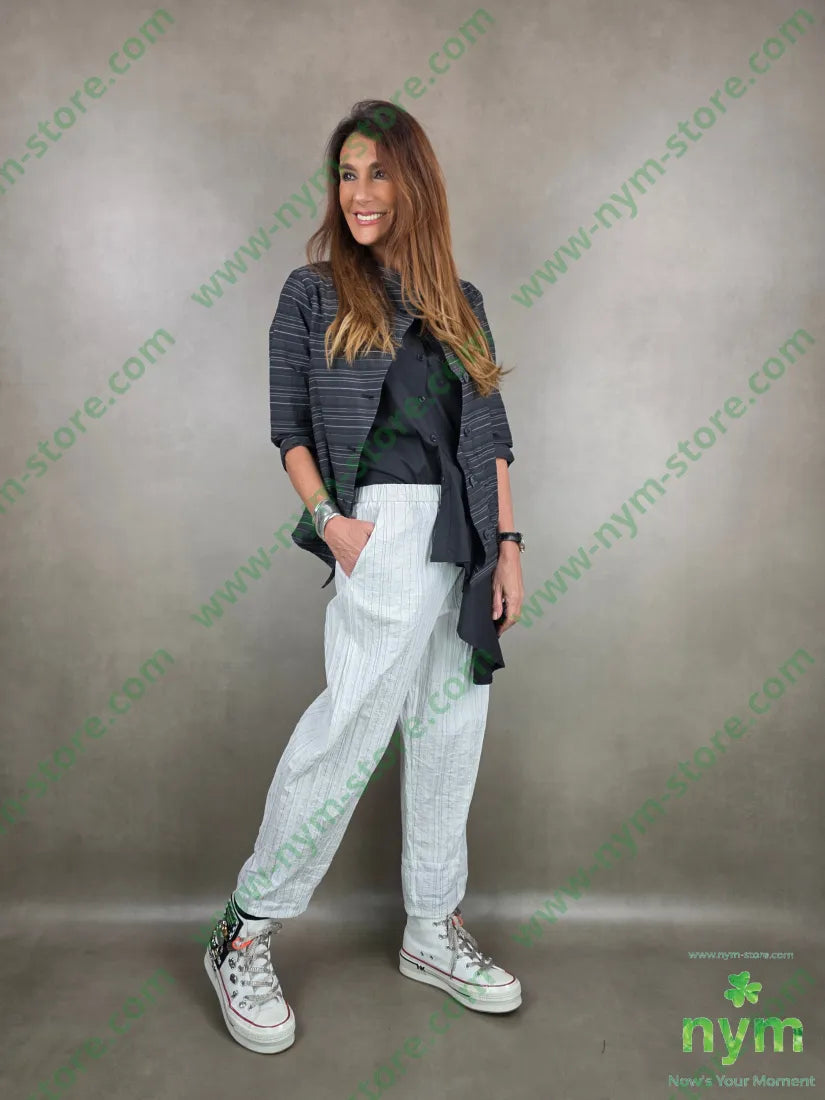 pantalone gessato stropicciato cuciture fondo 43co43tc14pa PANTALONE