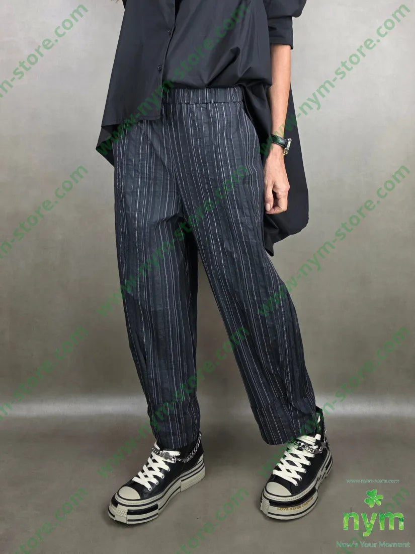 pantalone gessato stropicciato cuciture fondo 43co43tc14pa U / NERO / PE26 PANTALONE