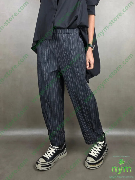 pantalone gessato stropicciato cuciture fondo 43co43tc14pa U / NERO / PE26 PANTALONE