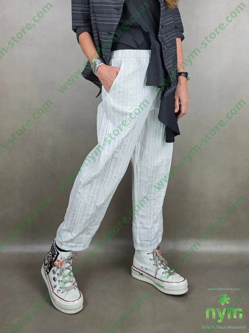 pantalone gessato stropicciato cuciture fondo 43co43tc14pa U / PANNA / PE26 PANTALONE