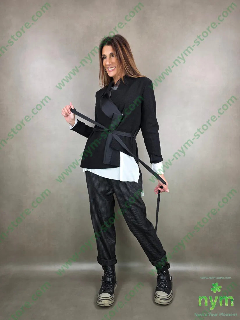 pantalone gessato tasche applicate dietro 63pl34vi3ea U / NERO / AI25 PANTALONE