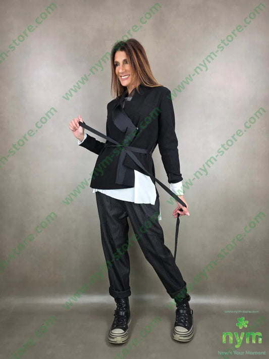 pantalone gessato tasche applicate dietro 63pl34vi3ea U / NERO / AI25 PANTALONE