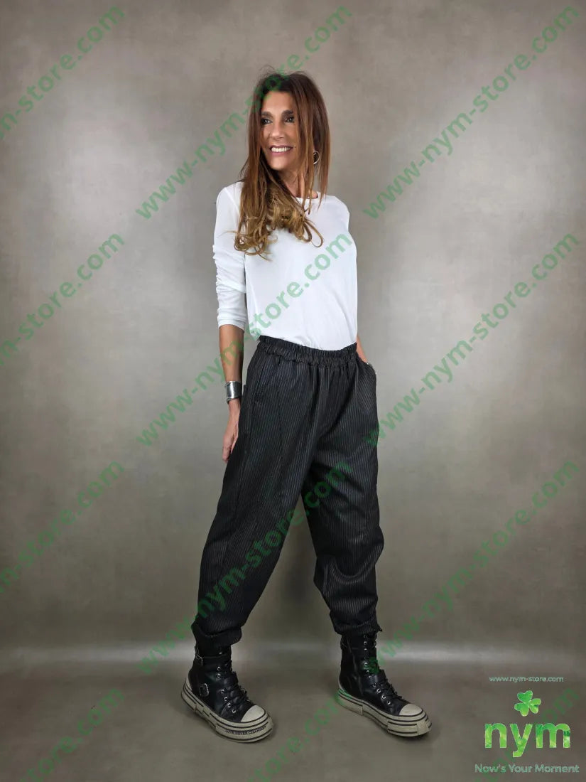 pantalone gessato tasche applicate dietro 63pl34vi3ea U / NERO / AI25 PANTALONE