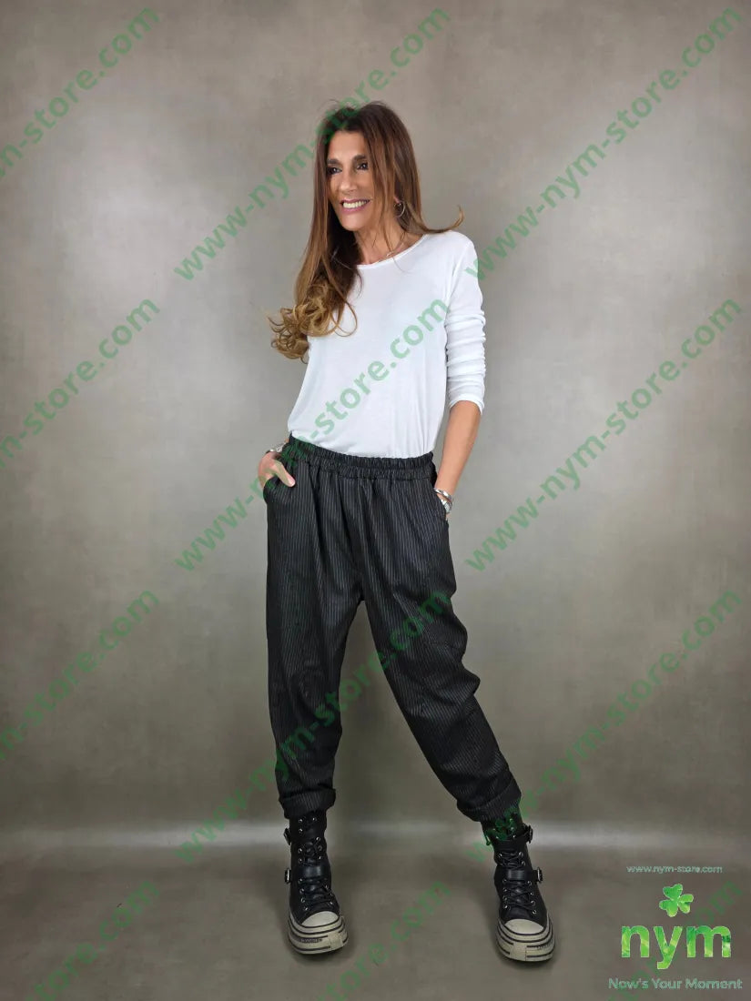 pantalone gessato tasche applicate dietro 63pl34vi3ea U / NERO / AI25 PANTALONE