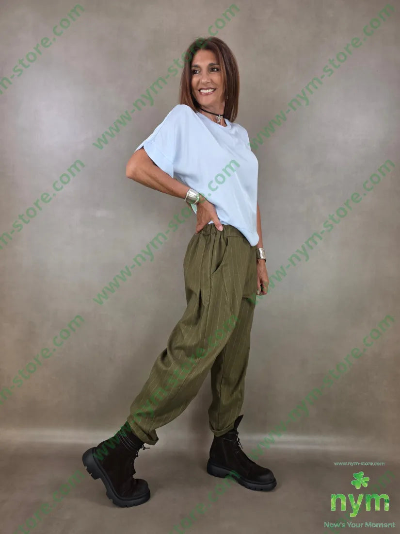 pantalone gessato wide 55vi41pl4ea - PANTALONE