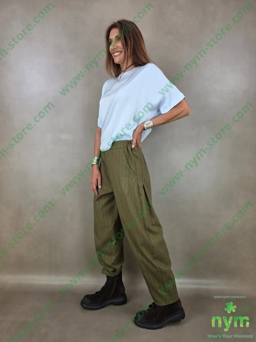 pantalone gessato wide 55vi41pl4ea - PANTALONE