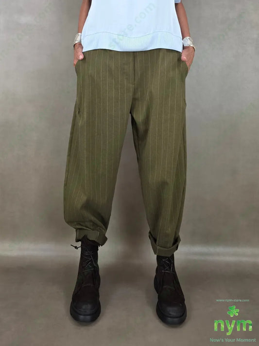 pantalone gessato wide 55vi41pl4ea - U / OLIO / AI26 - PANTALONE
