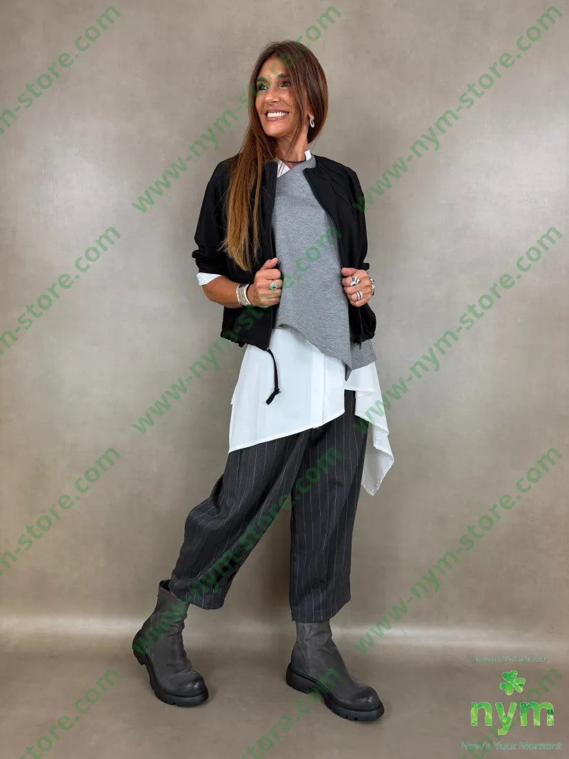 pantalone gessato wide pinces fondo 55vi41pl4ea - PANTALONE