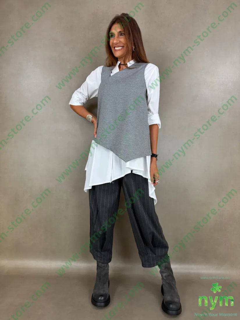 pantalone gessato wide pinces fondo 55vi41pl4ea - PANTALONE