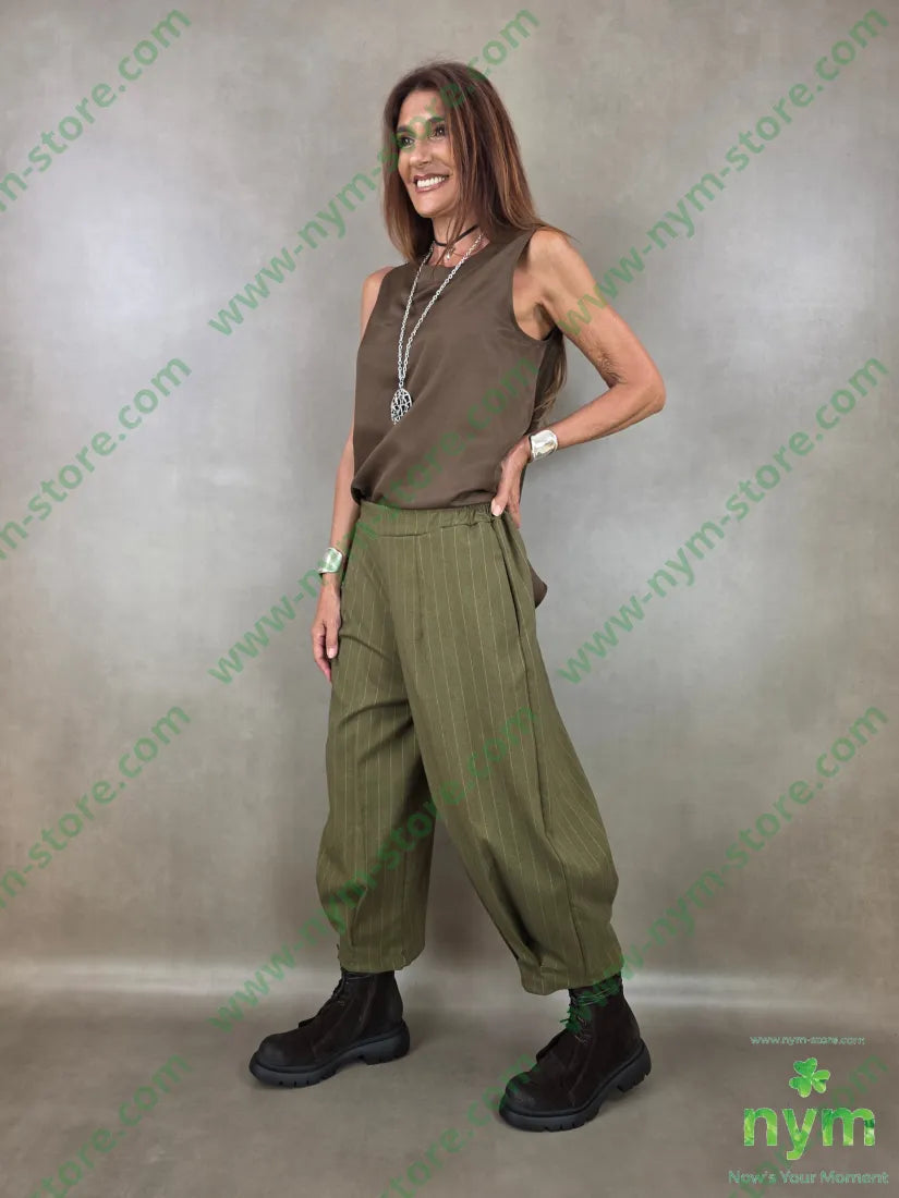 pantalone gessato wide pinces fondo 55vi41pl4ea - PANTALONE