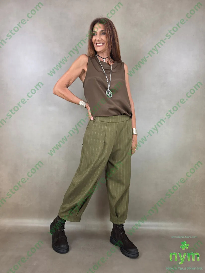 pantalone gessato wide pinces fondo 55vi41pl4ea - PANTALONE
