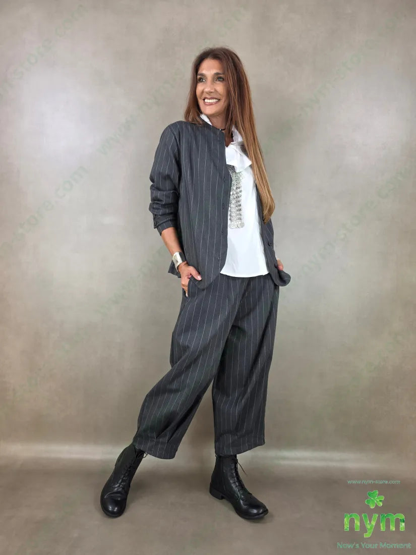 pantalone gessato wide pinces fondo 55vi41pl4ea - PANTALONE