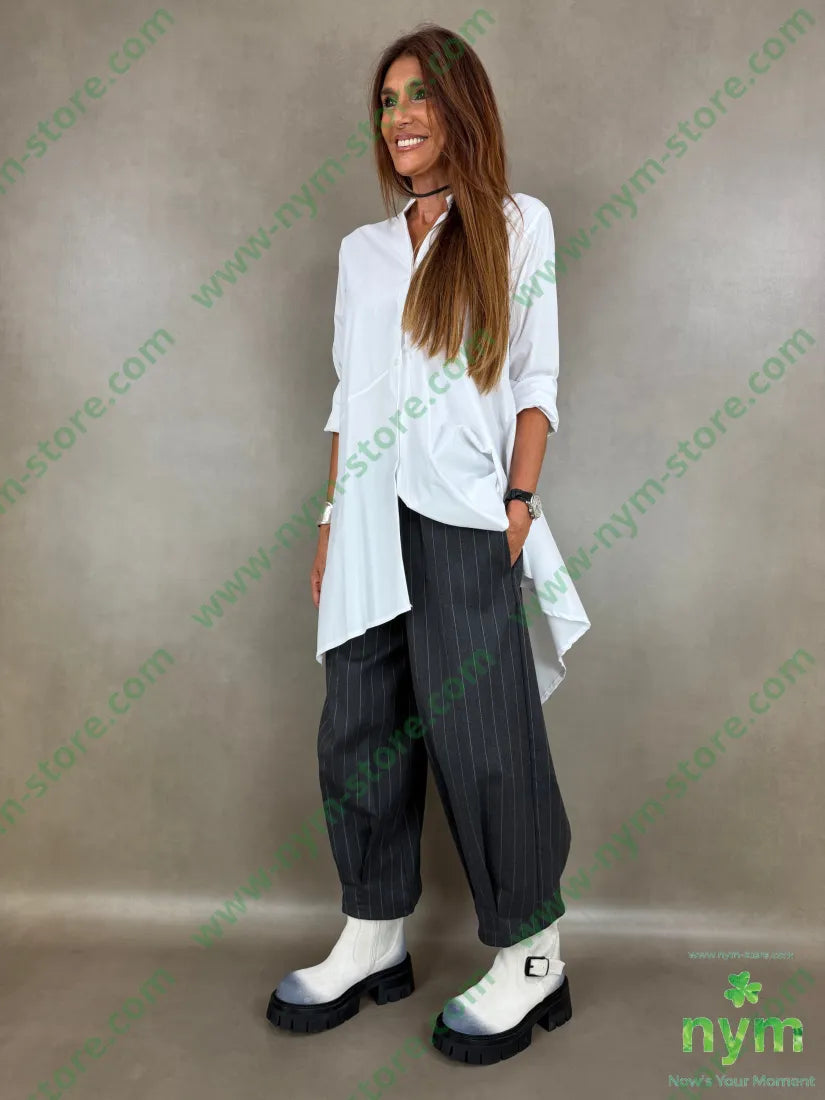 pantalone gessato wide pinces fondo 55vi41pl4ea - PANTALONE