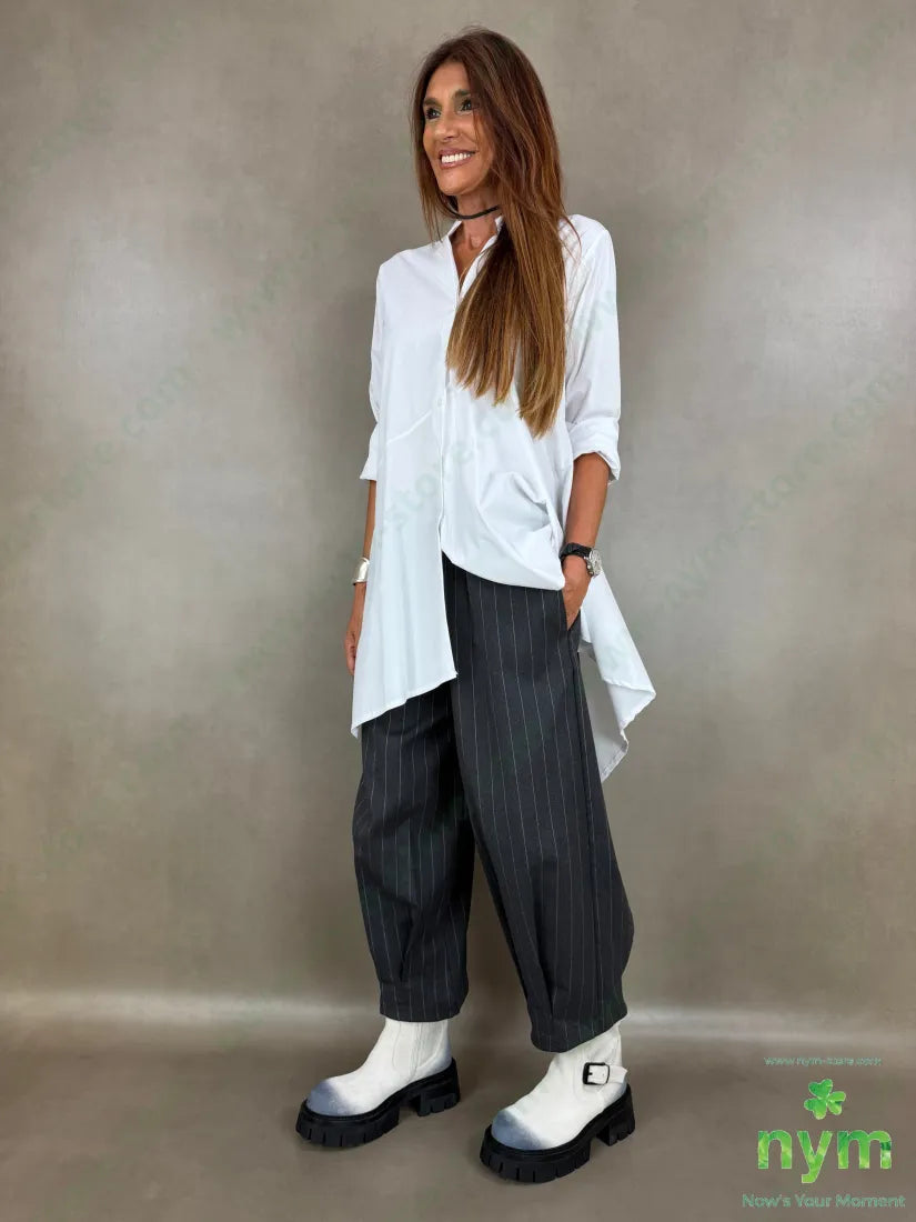 pantalone gessato wide pinces fondo 55vi41pl4ea - PANTALONE