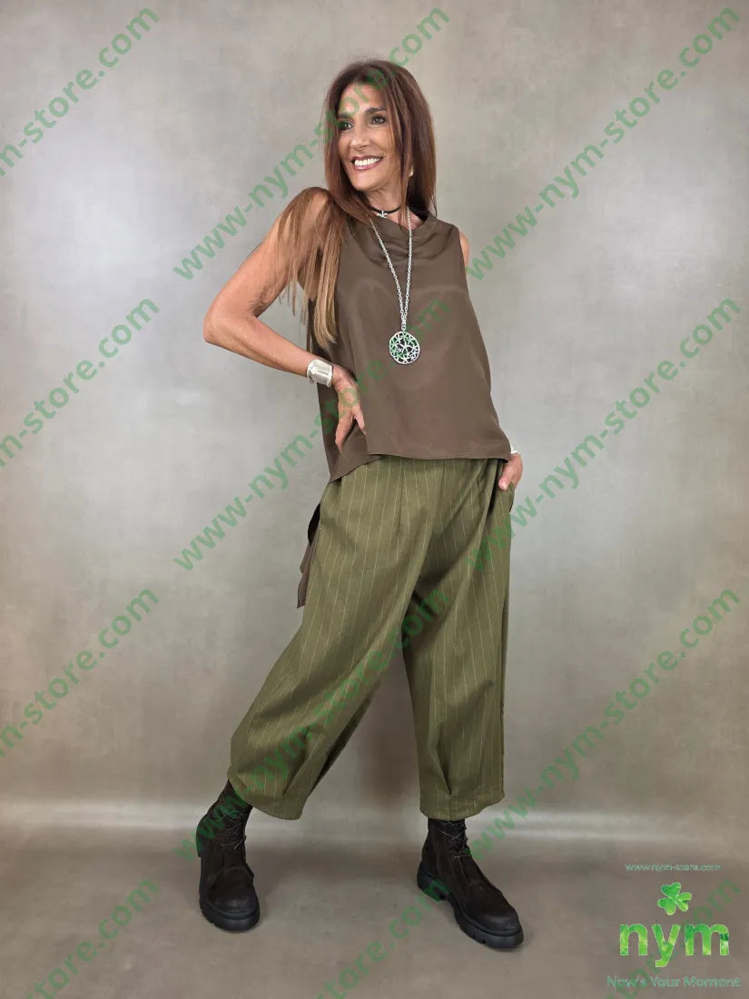 pantalone gessato wide pinces fondo 55vi41pl4ea - PANTALONE