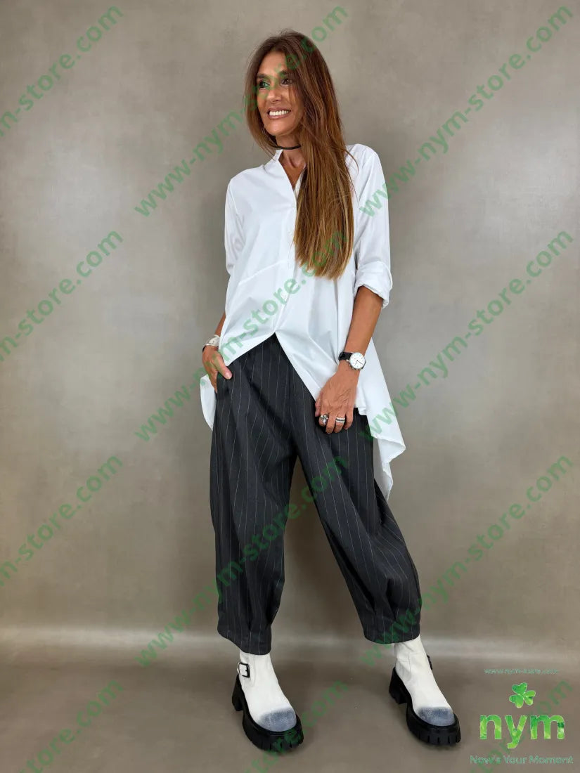pantalone gessato wide pinces fondo 55vi41pl4ea - PANTALONE
