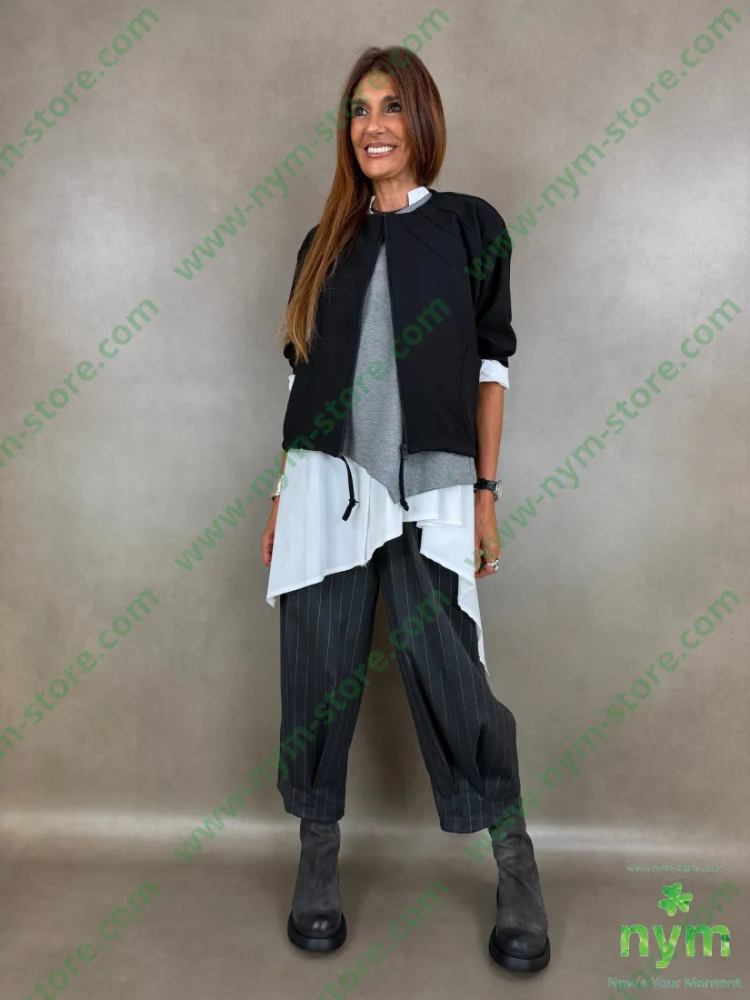 pantalone gessato wide pinces fondo 55vi41pl4ea - PANTALONE