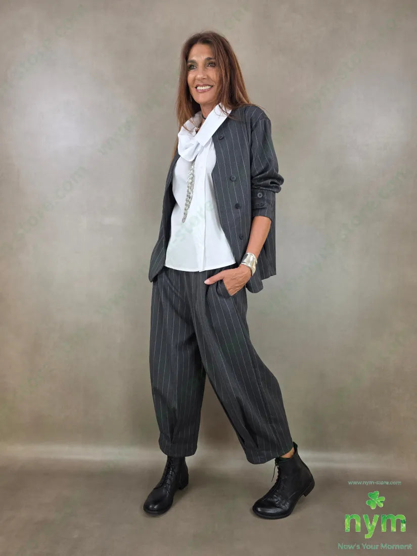 pantalone gessato wide pinces fondo 55vi41pl4ea - PANTALONE