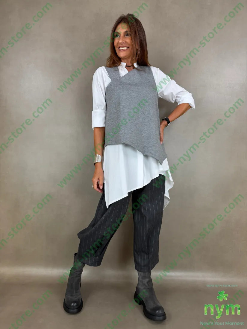pantalone gessato wide pinces fondo 55vi41pl4ea - PANTALONE