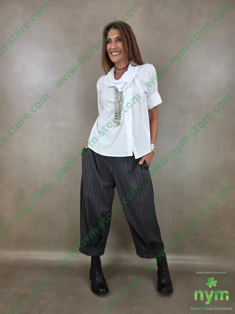 pantalone gessato wide pinces fondo 55vi41pl4ea - PANTALONE