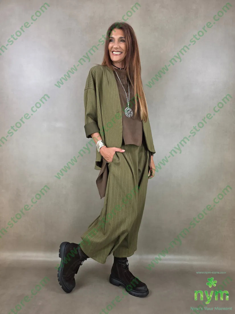 pantalone gessato wide pinces fondo 55vi41pl4ea - PANTALONE