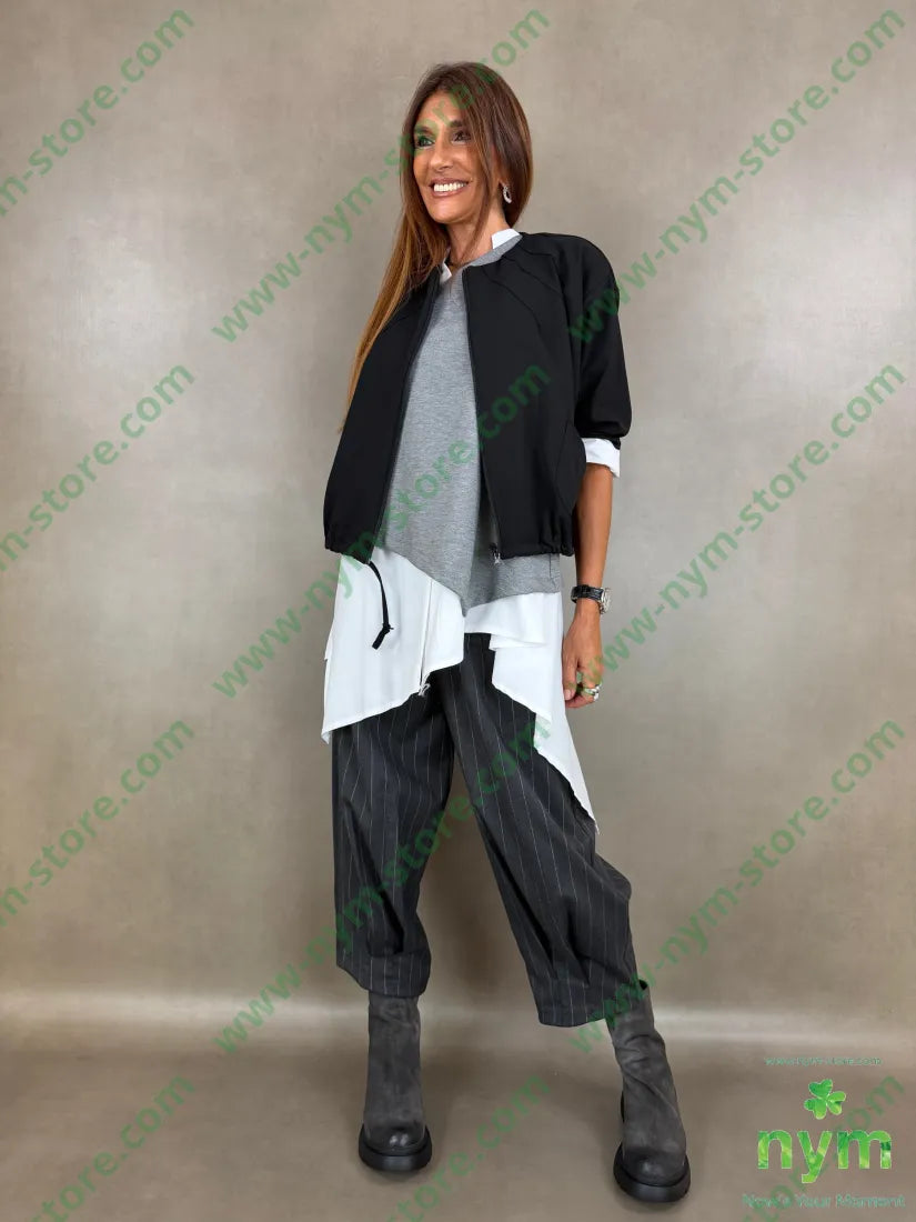 pantalone gessato wide pinces fondo 55vi41pl4ea - PANTALONE