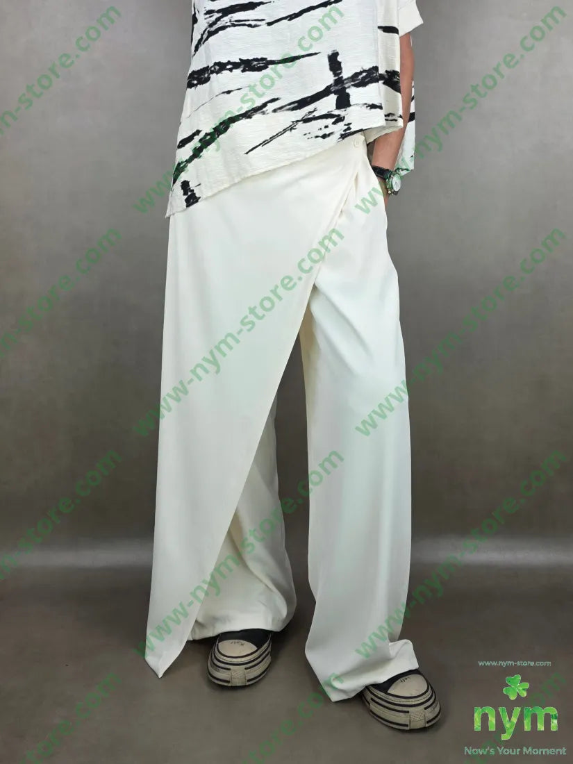 pantalone in crepes con pareo 97pl3ea U / CREMA / PE26 PANTALONE