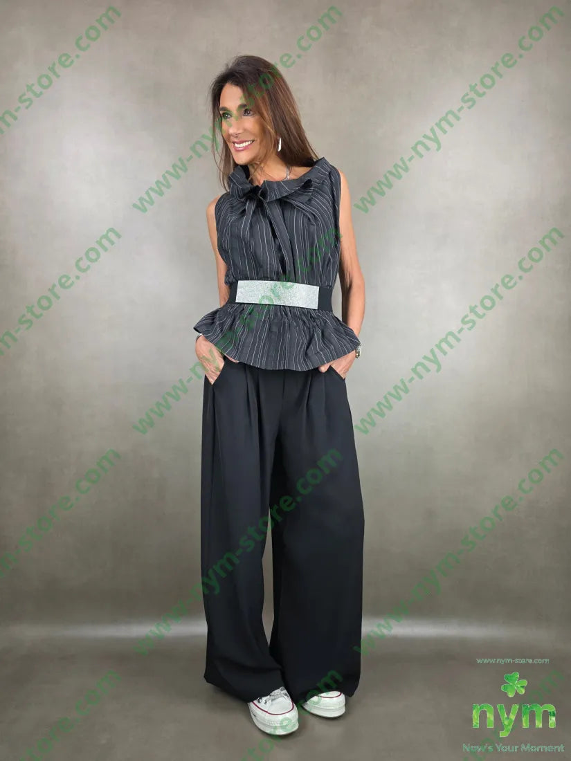 pantalone in crepes due bottoni 96pl4ea U / NERO / PE26 PANTALONE