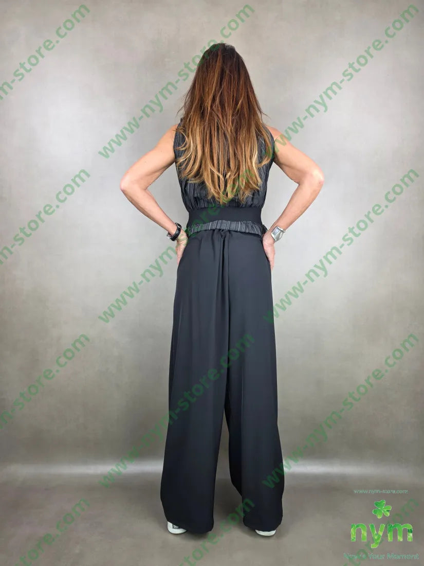 pantalone in crepes due bottoni 96pl4ea U / NERO / PE26 PANTALONE