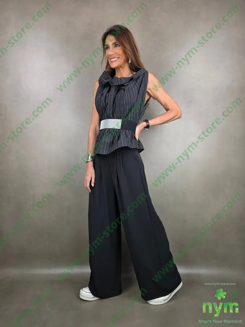 pantalone in crepes due bottoni 96pl4ea U / NERO / PE26 PANTALONE